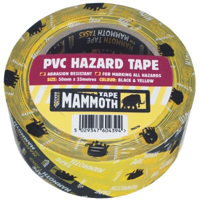 Mammoth PVC Hazard Self Adhesive Warning Tape Black Yellow 50mm 2HAZYW 488639
