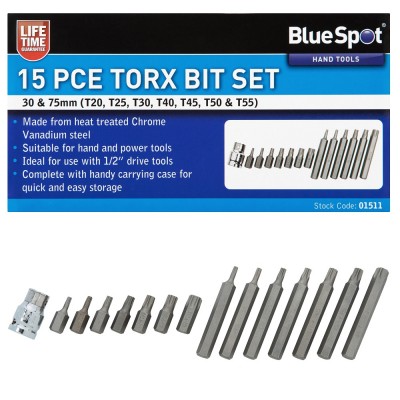 Blue Spot Tools Mixed Torx Bit Set T20 to T55 1/2" 01511
