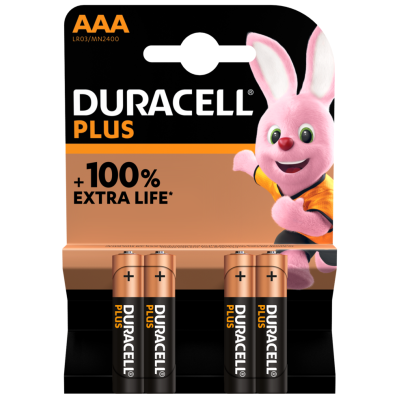 DURACELL Plus AAA + 100% Extra Life Battery 4 Pack S18707