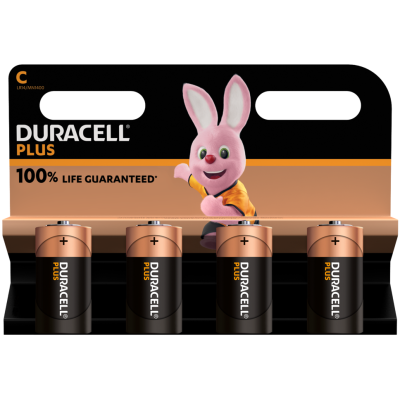 DURACELL Plus C + 100% Extra Life Battery 4 Pack S18712