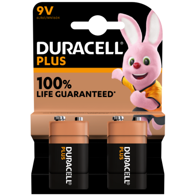 DURACELL Plus 9V PP3 + 100% Extra Life Smoke Alarm Battery 2pk S18718