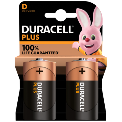 DURACELL Plus D + 100% Extra Life Battery 2 Pack S18714