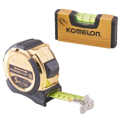 Komelon PowerBlade 5m Tape Measure and Mini Level Gold XMS24POWER